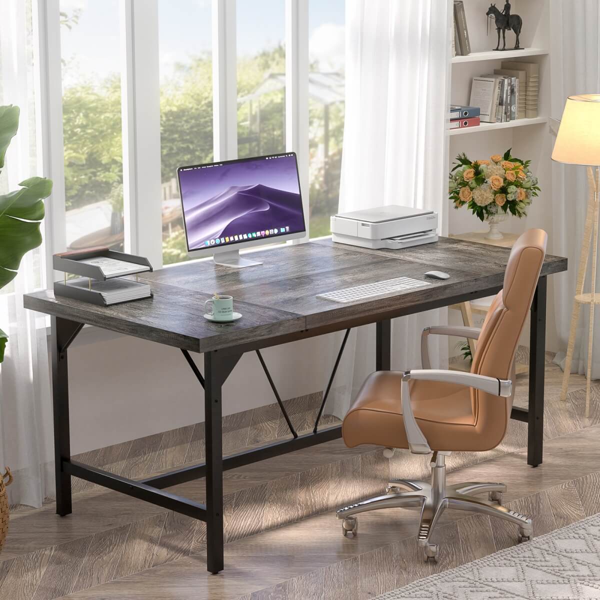 63 Inch Computer Desk, Sturdy Large Office Desk, Premium 2 Person Long Desks