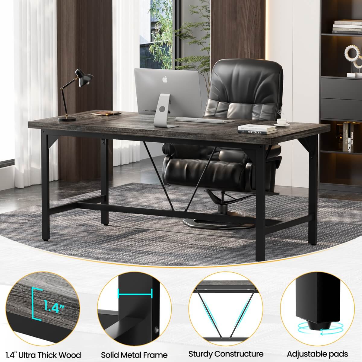 63 Inch Computer Desk, Sturdy Large Office Desk, Premium 2 Person Long Desks