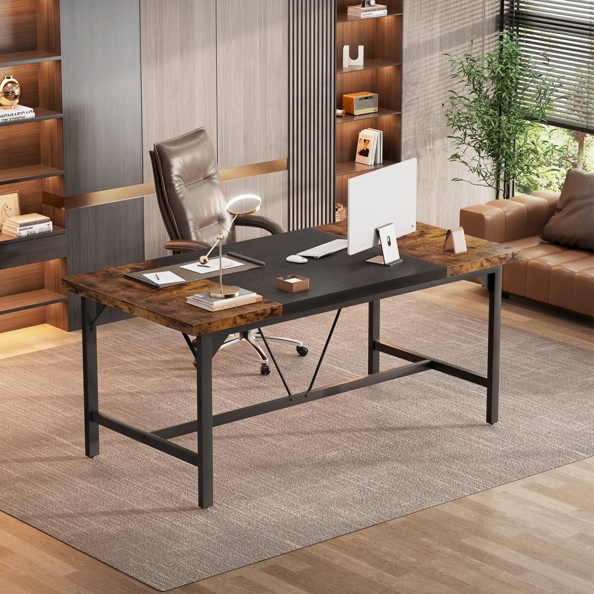 63 Inch Computer Desk, Sturdy Large Office Desk, Premium 2 Person Long Desks