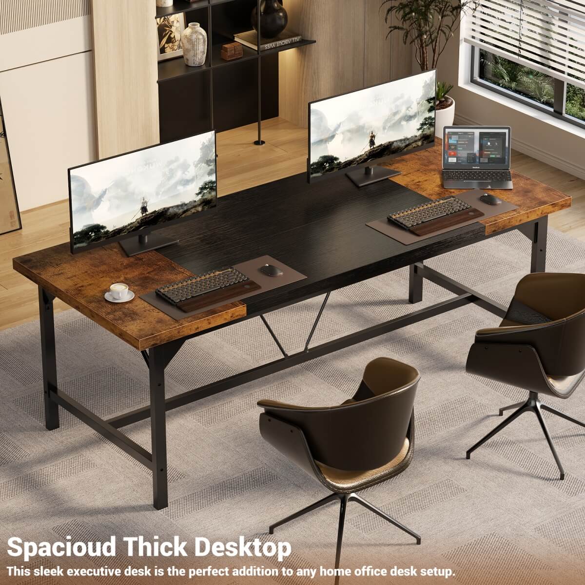 63 Inch Computer Desk, Sturdy Large Office Desk, Premium 2 Person Long Desks