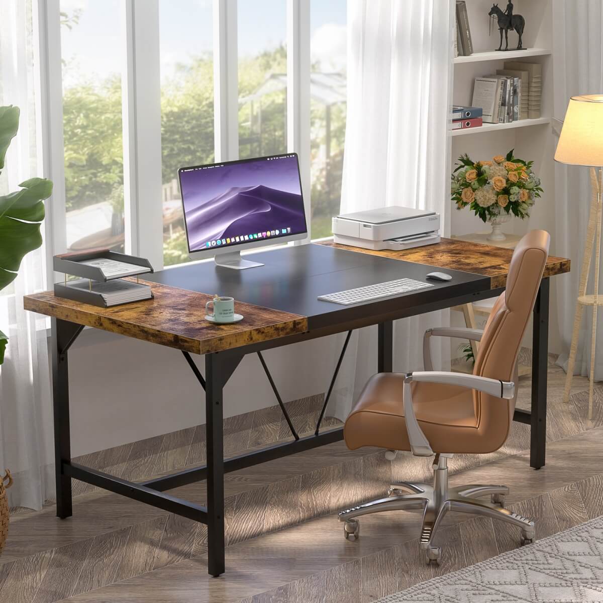 63 Inch Computer Desk, Sturdy Large Office Desk, Premium 2 Person Long Desks