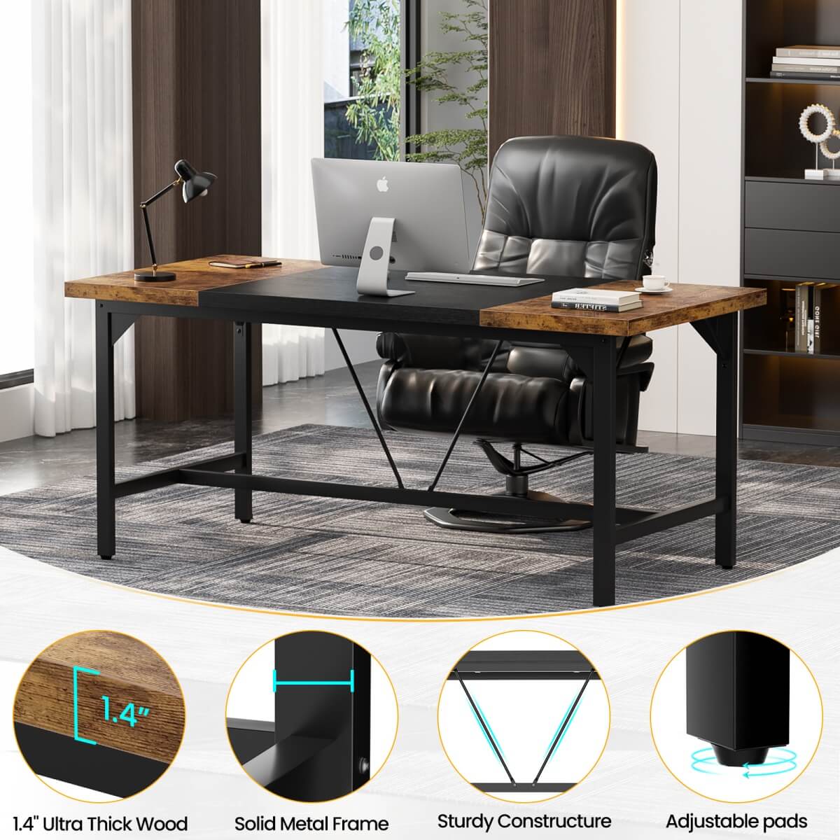 63 Inch Computer Desk, Sturdy Large Office Desk, Premium 2 Person Long Desks