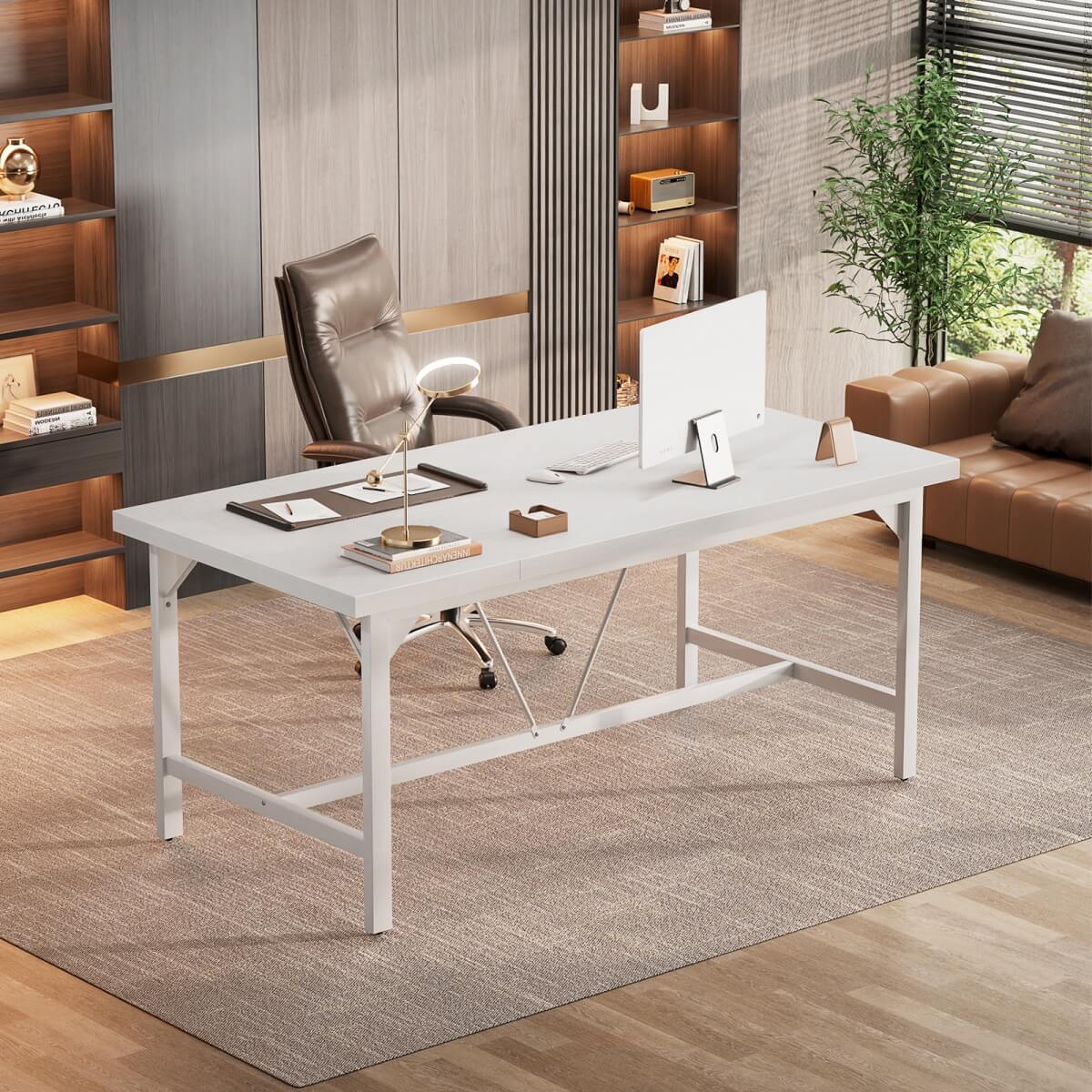63 Inch Computer Desk, Sturdy Large Office Desk, Premium 2 Person Long Desks