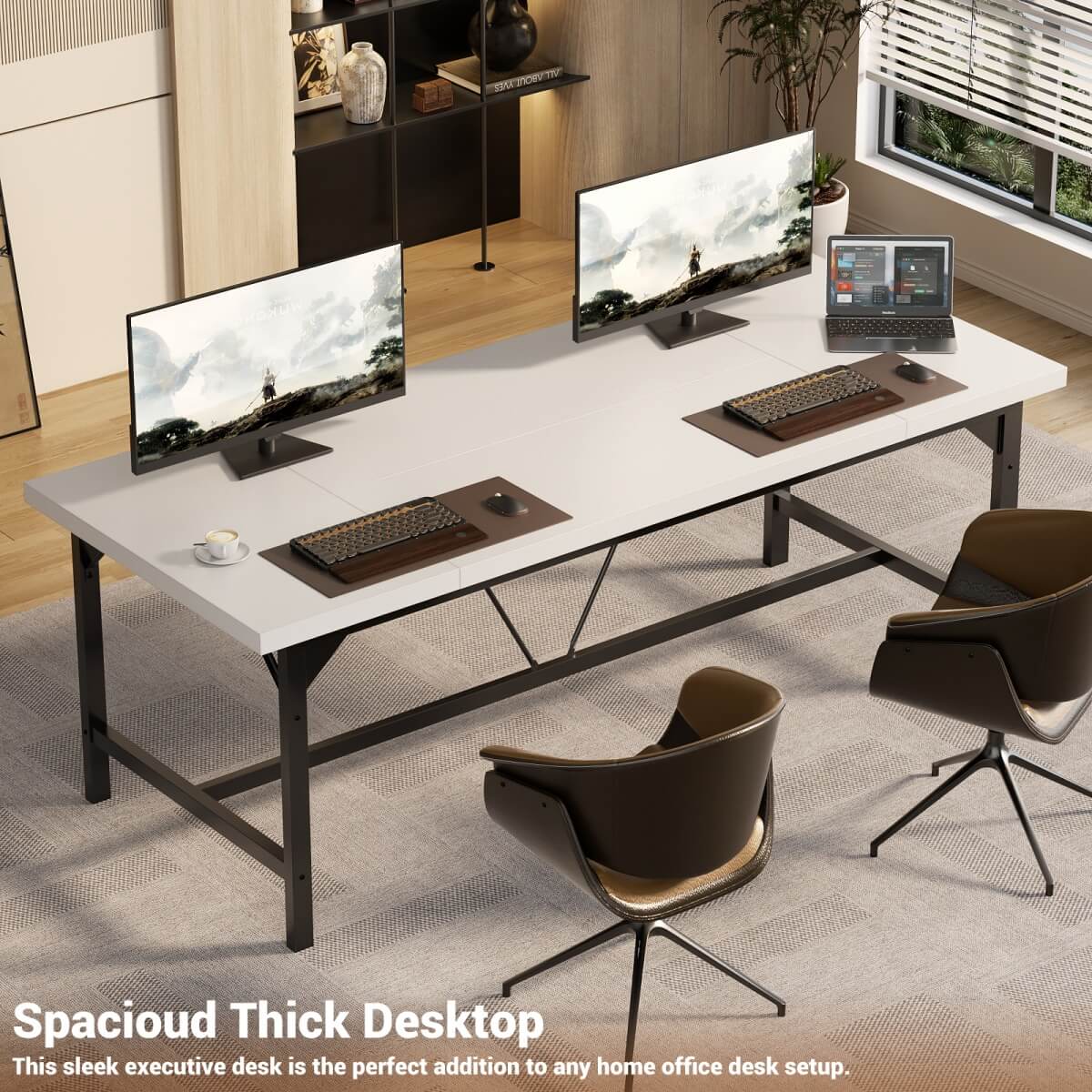 63 Inch Computer Desk, Sturdy Large Office Desk, Premium 2 Person Long Desks
