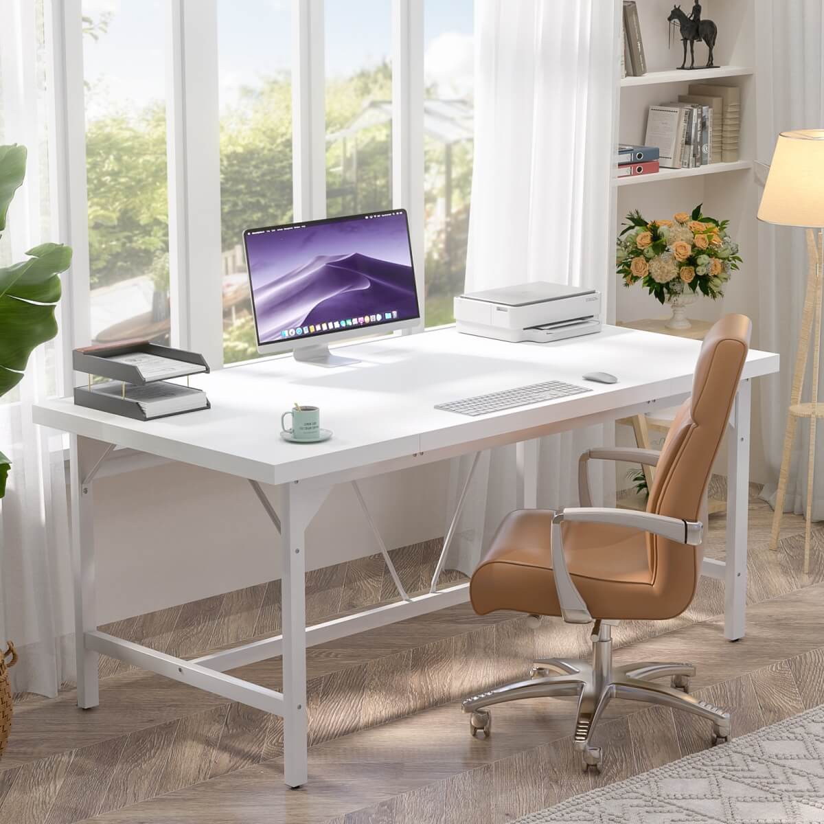 63 Inch Computer Desk, Sturdy Large Office Desk, Premium 2 Person Long Desks