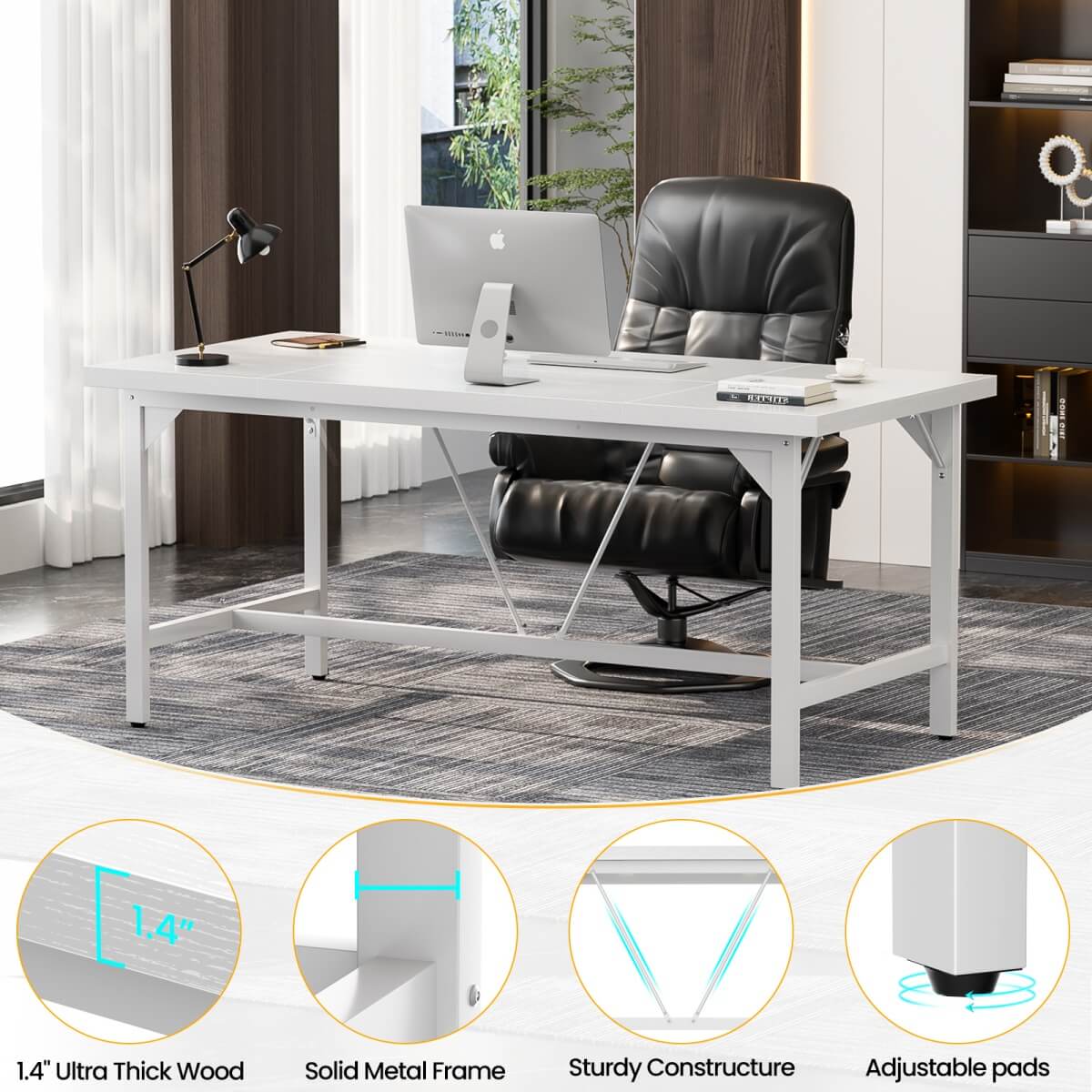 63 Inch Computer Desk, Sturdy Large Office Desk, Premium 2 Person Long Desks