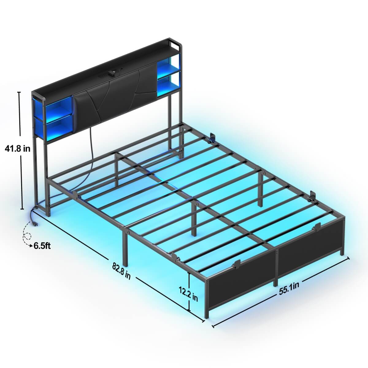 Full Size Bed Frame with Upholstered Headboard, USB Charging & RGB LED Lights