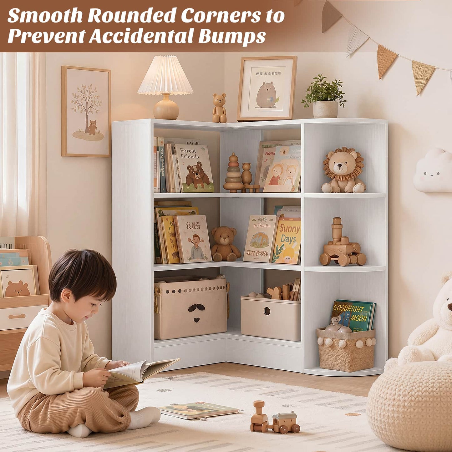 4-Tier Small Corner Shelf, Compact L-Shaped Corner Bookshelf