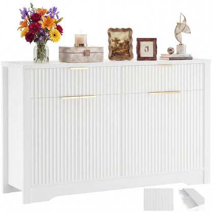 55" Fluted Buffet Cabinet, Modern Sideboard Credenza with Drawers, Adjustable Shelves & Coffee Bar Storage for Kitchen