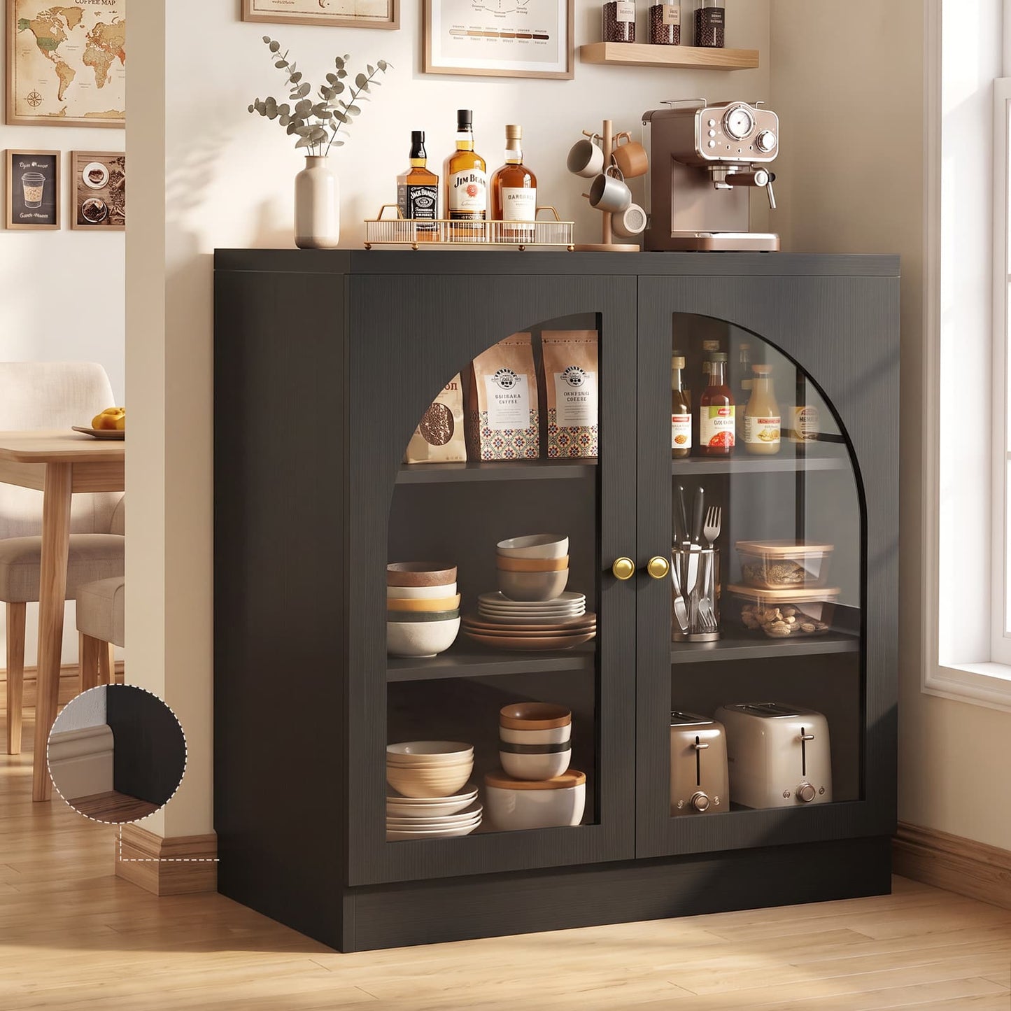 31.5" Sideboard Buffet Cabinet with Tempered Glass Doors
