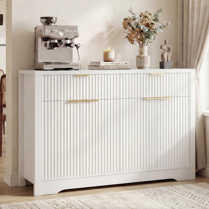 55" Fluted Buffet Cabinet, Modern Sideboard Credenza with Drawers, Adjustable Shelves & Coffee Bar Storage for Kitchen