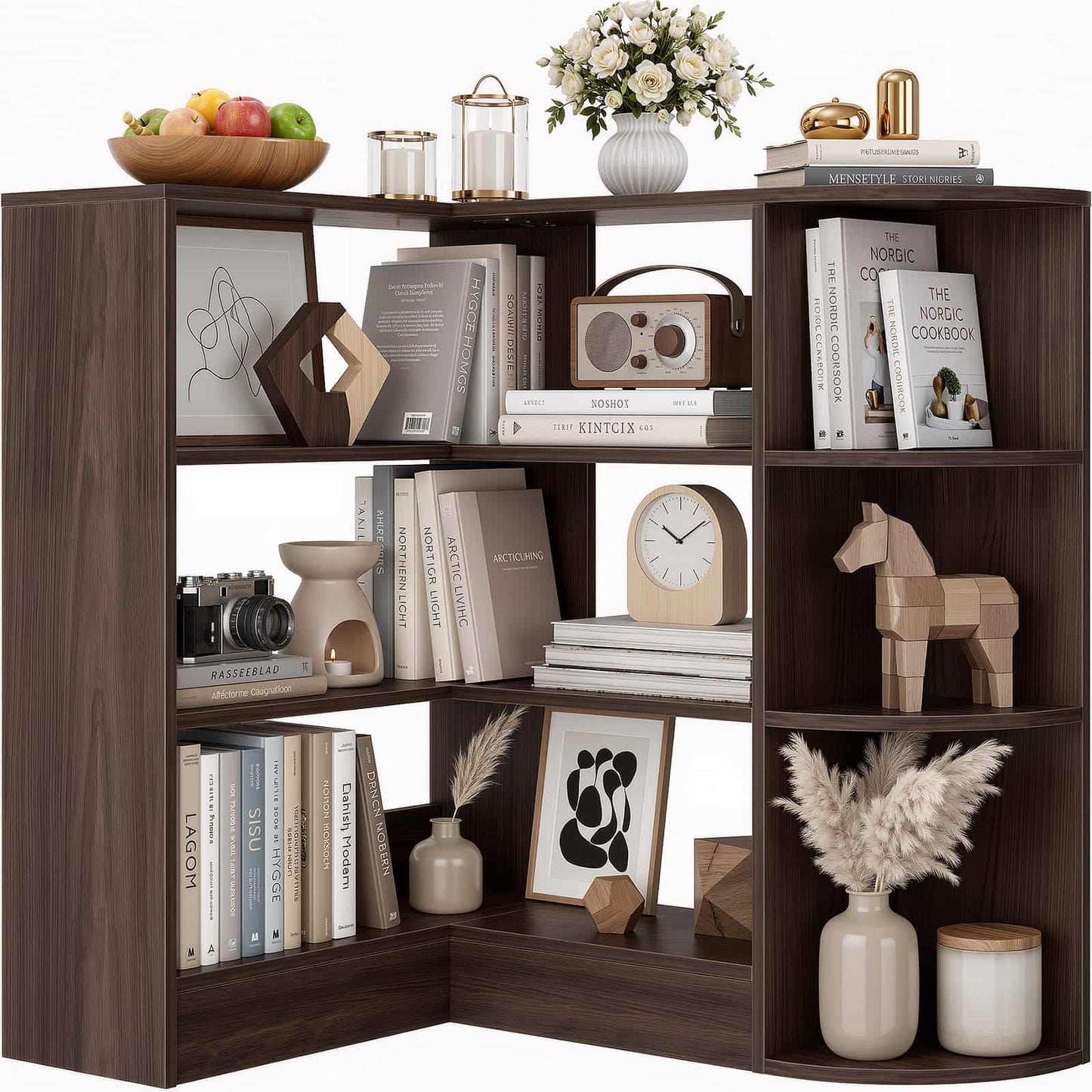 4-Tier Small Corner Shelf, Compact L-Shaped Corner Bookshelf