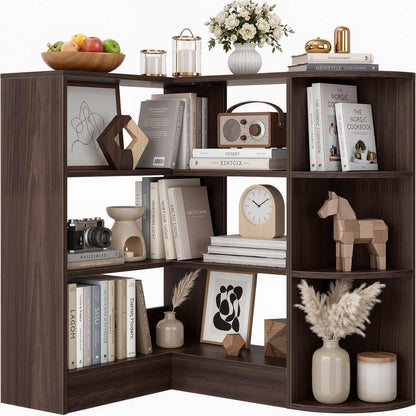 4-Tier Small Corner Shelf, Compact L-Shaped Corner Bookshelf