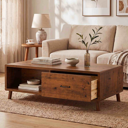 47.2'' Solid Firwood Coffee Table with Storage Drawer for Living Room