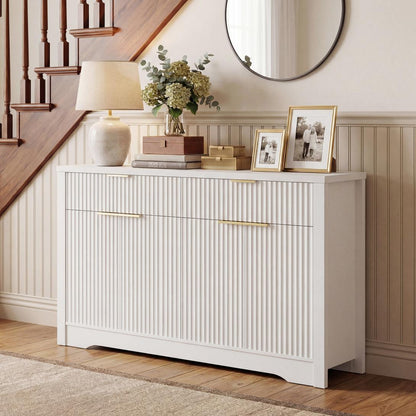 55" Fluted Buffet Cabinet, Modern Sideboard Credenza with Drawers, Adjustable Shelves & Coffee Bar Storage for Kitchen