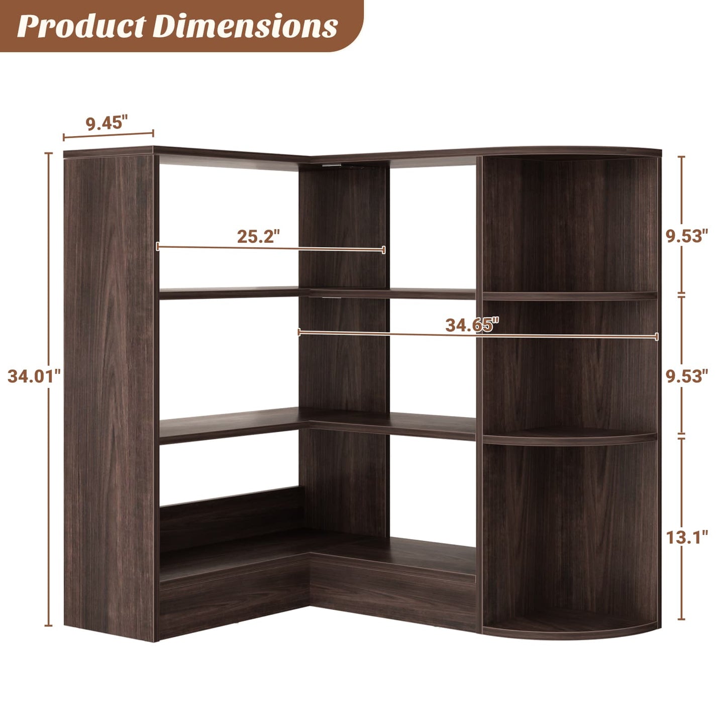 4-Tier Small Corner Shelf, Compact L-Shaped Corner Bookshelf