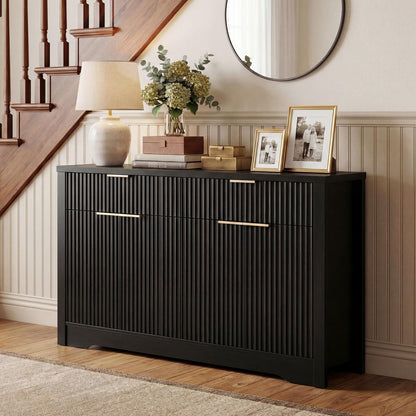 55" Fluted Buffet Cabinet, Modern Sideboard Credenza with Drawers, Adjustable Shelves & Coffee Bar Storage for Kitchen