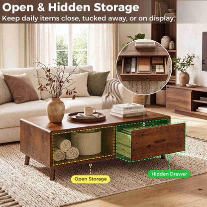 47.2'' Solid Firwood Coffee Table with Storage Drawer for Living Room