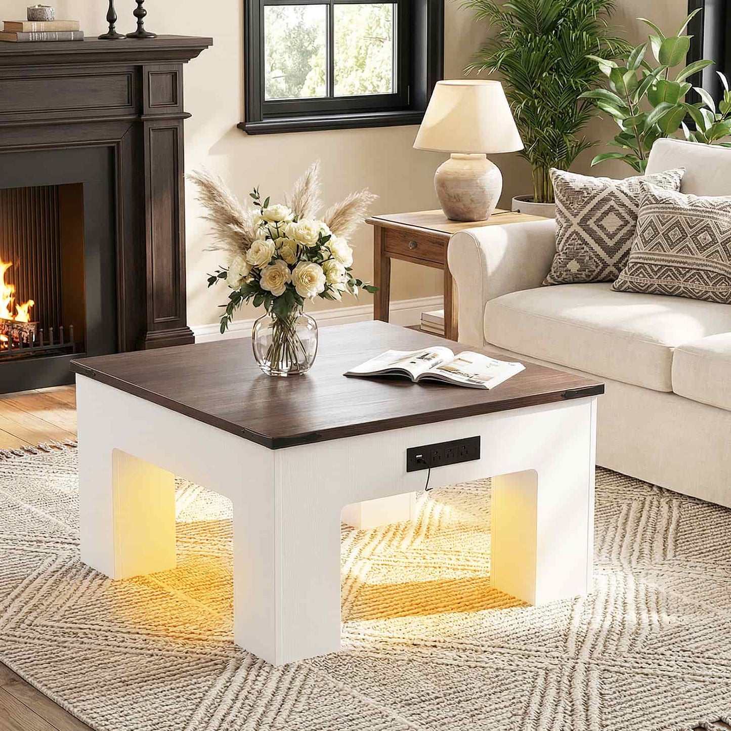 LED Square Coffee Table for Living Room Set of 2