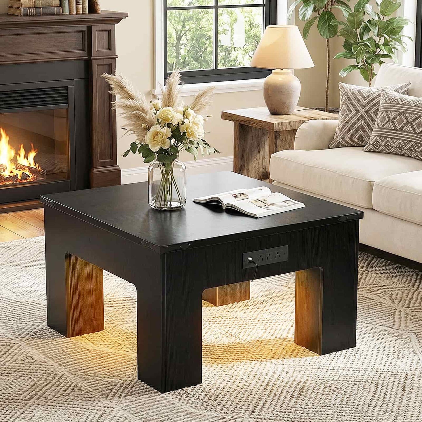 LED Square Coffee Table for Living Room Set of 2