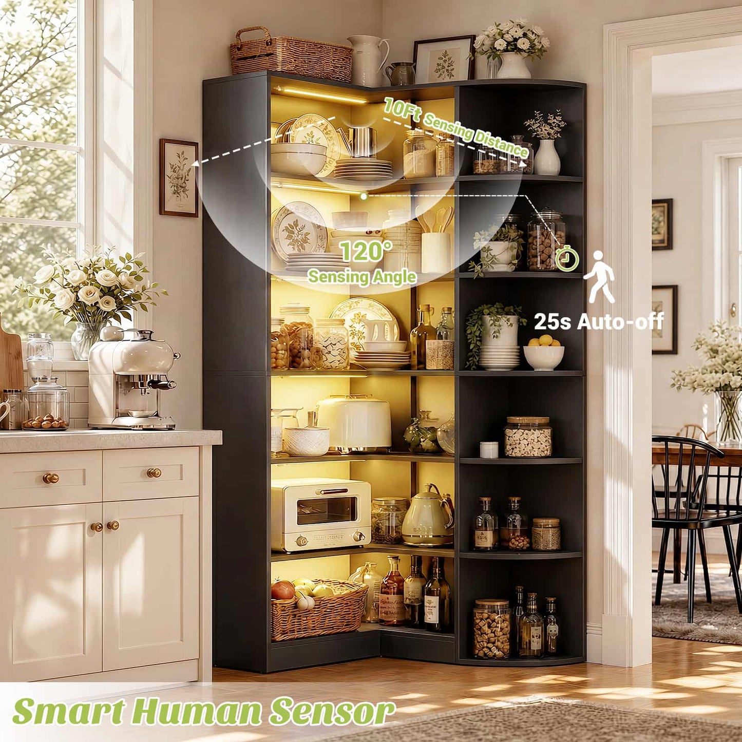 Corner Shelf with 6 Motion Sensor Lights