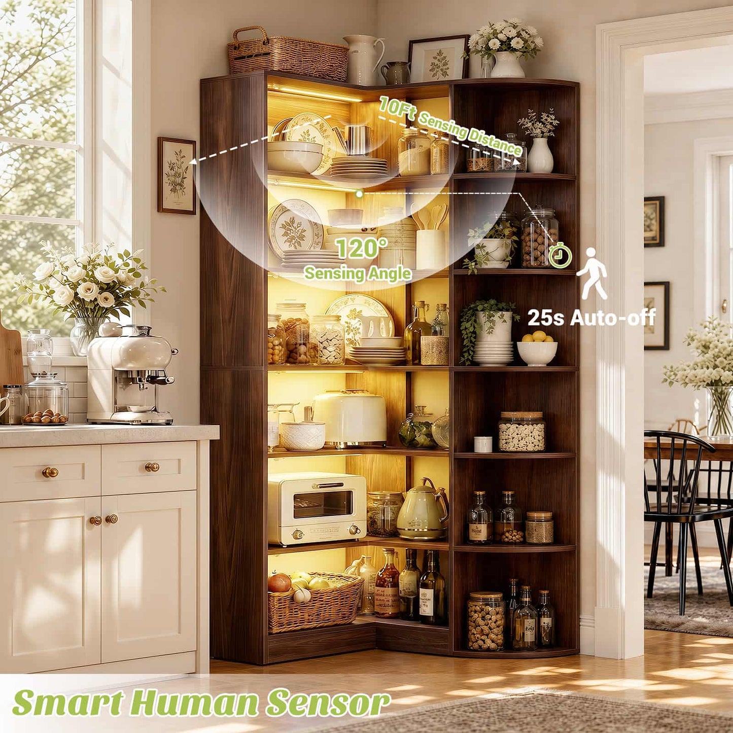 Corner Shelf with 6 Motion Sensor Lights