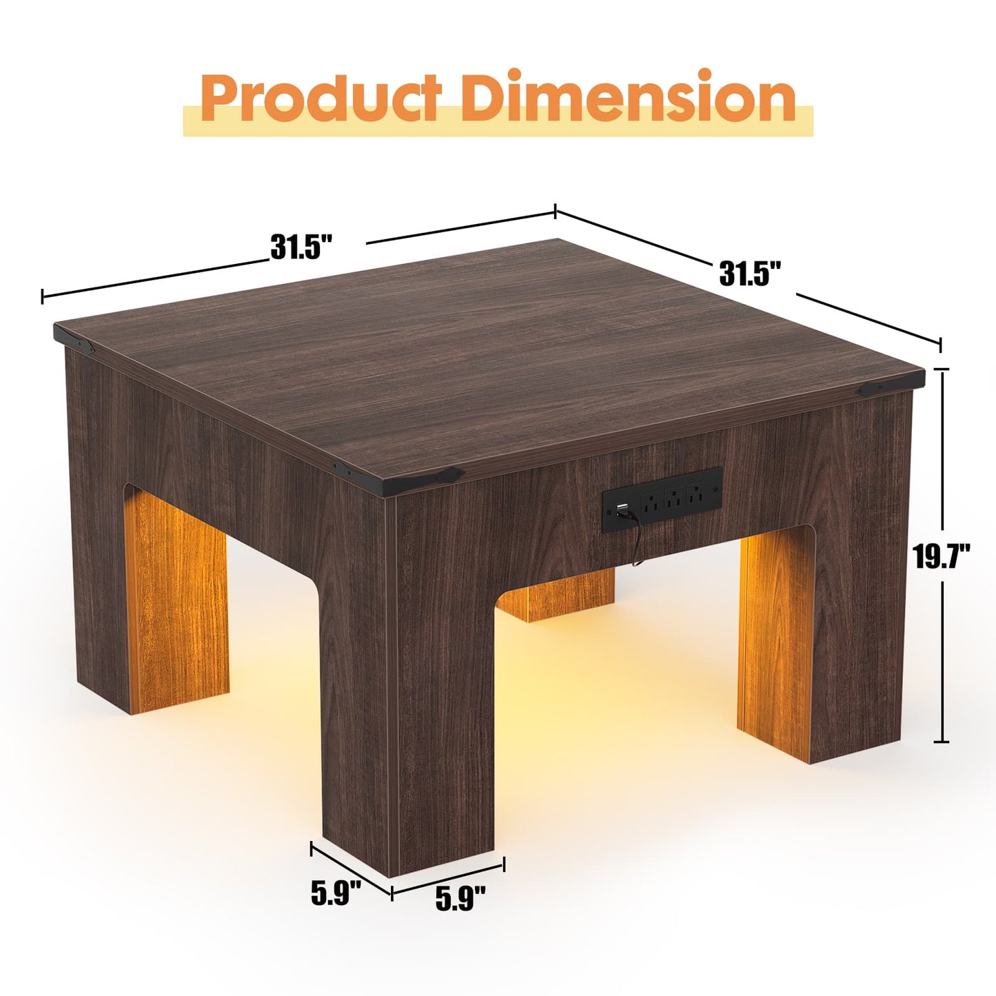 LED Square Coffee Table for Living Room Set of 2