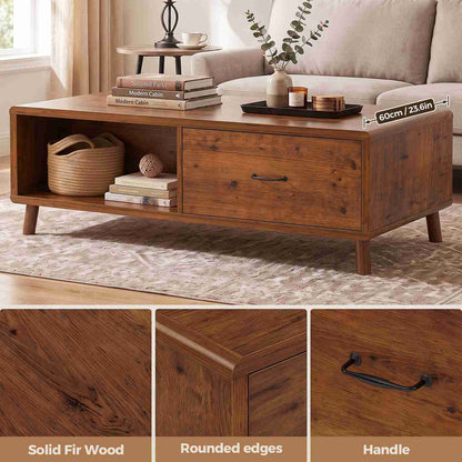 47.2'' Solid Firwood Coffee Table with Storage Drawer for Living Room