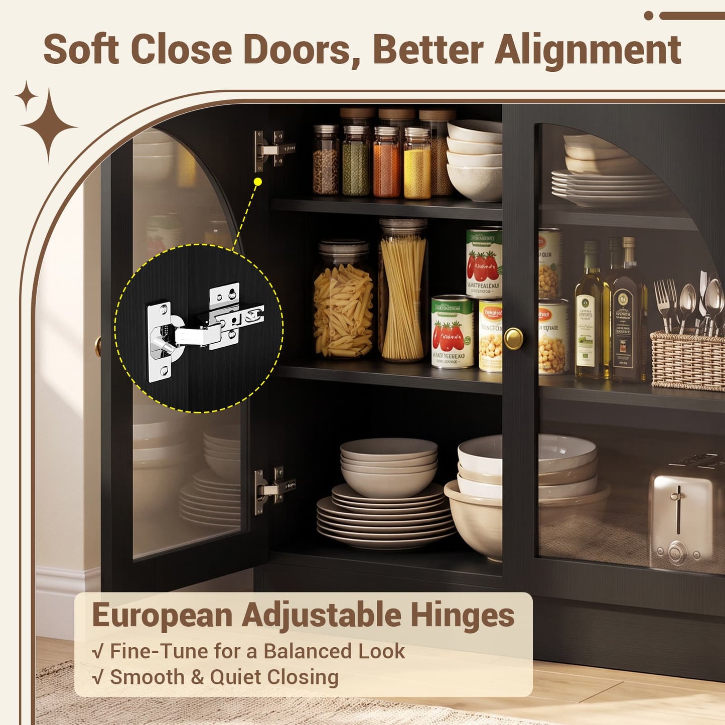 31.5" Sideboard Buffet Cabinet with Tempered Glass Doors