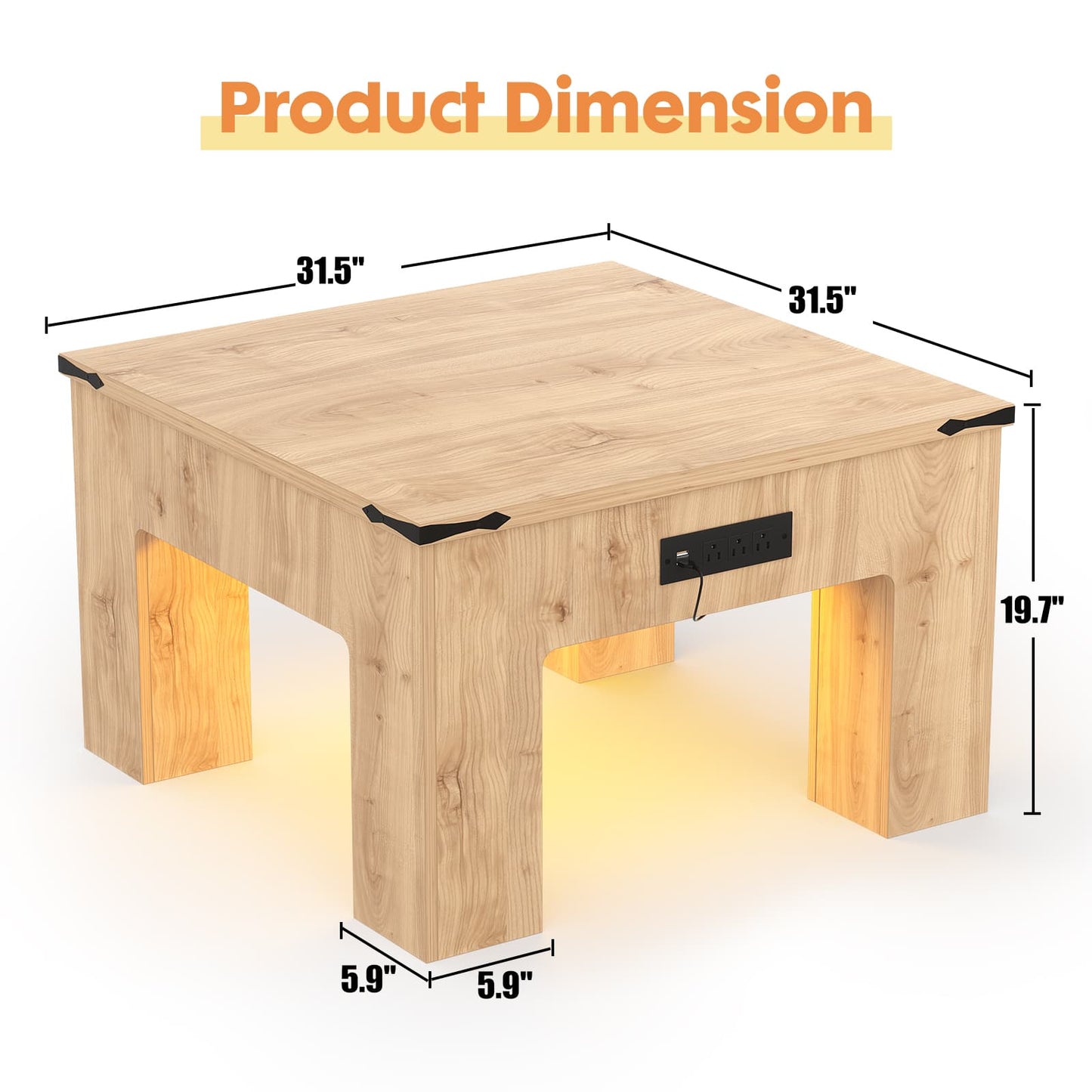 LED Square Coffee Table for Living Room Set of 2