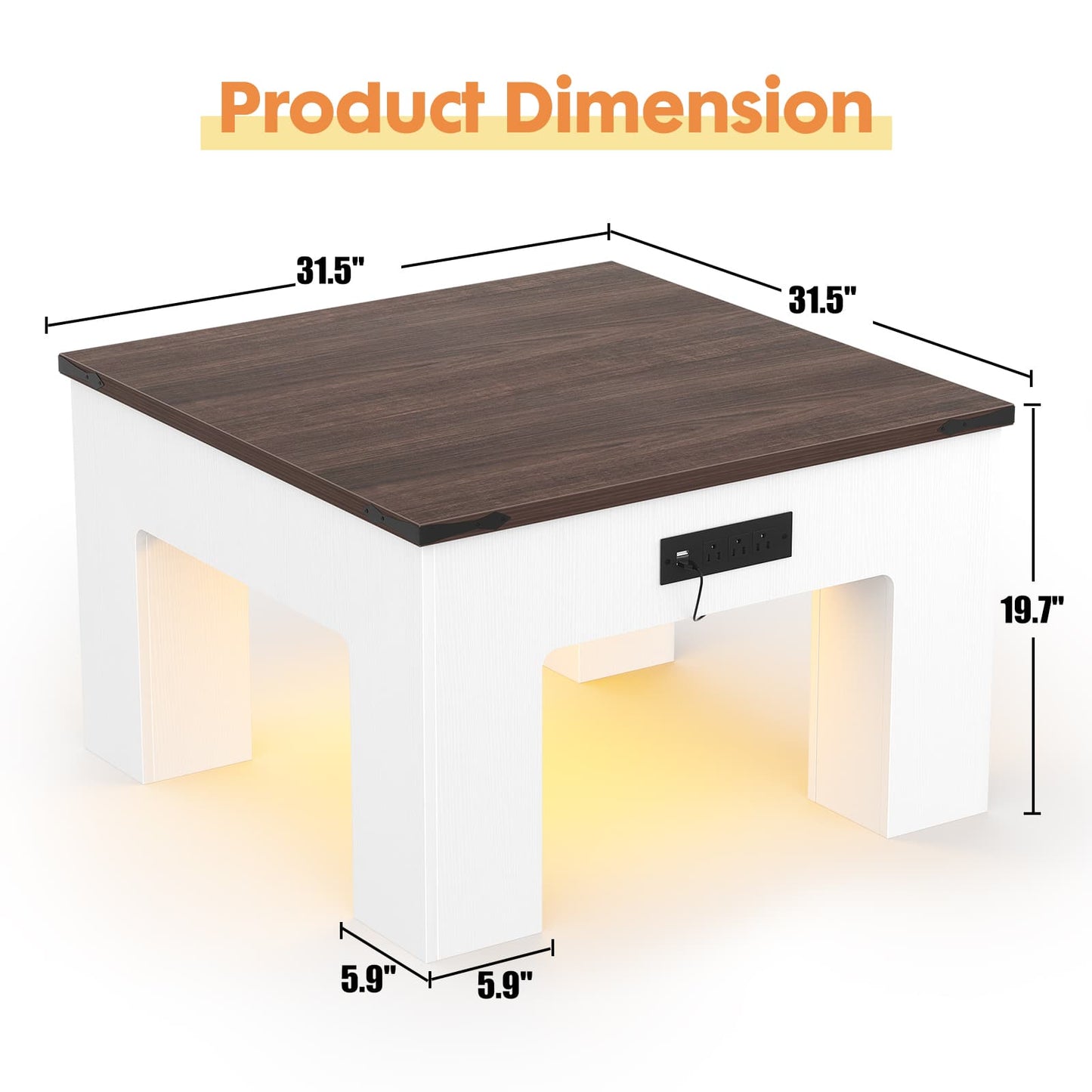 LED Square Coffee Table for Living Room Set of 2