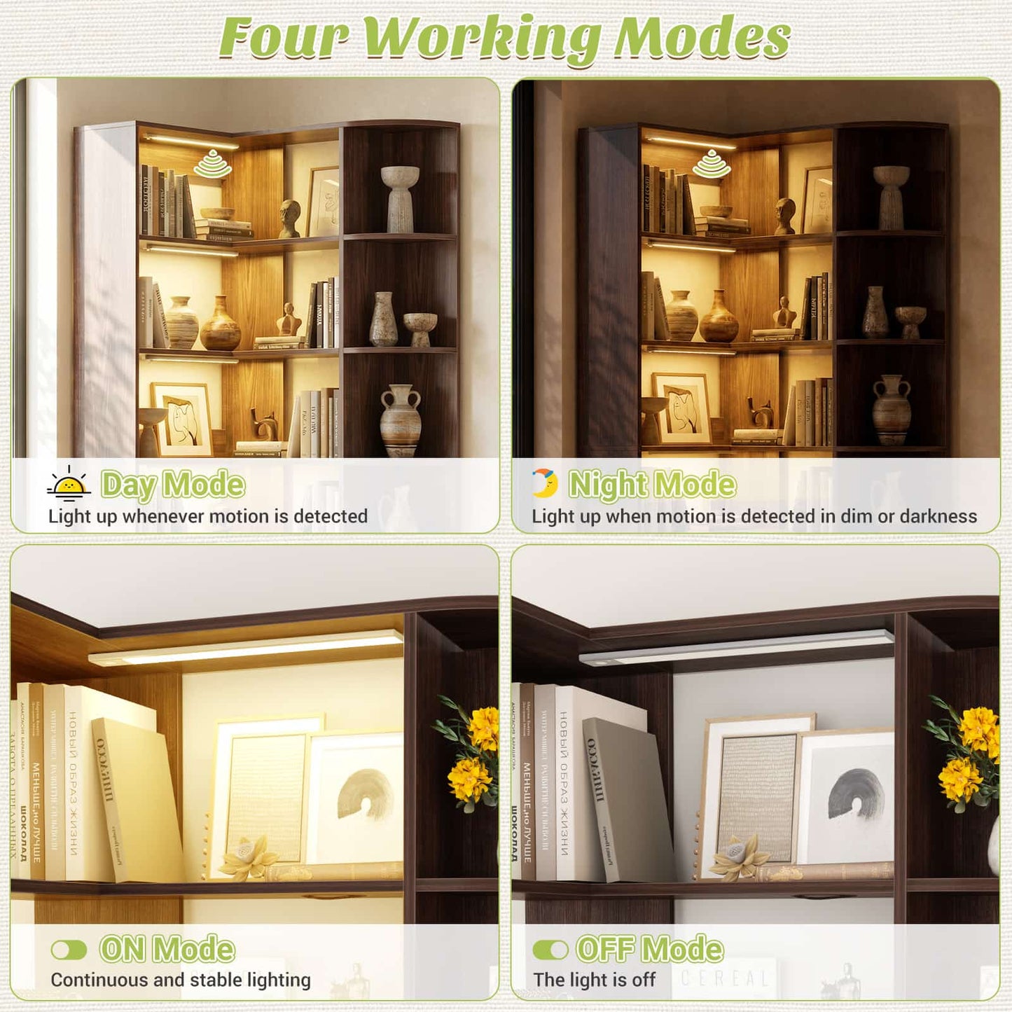 Corner Shelf with 6 Motion Sensor Lights