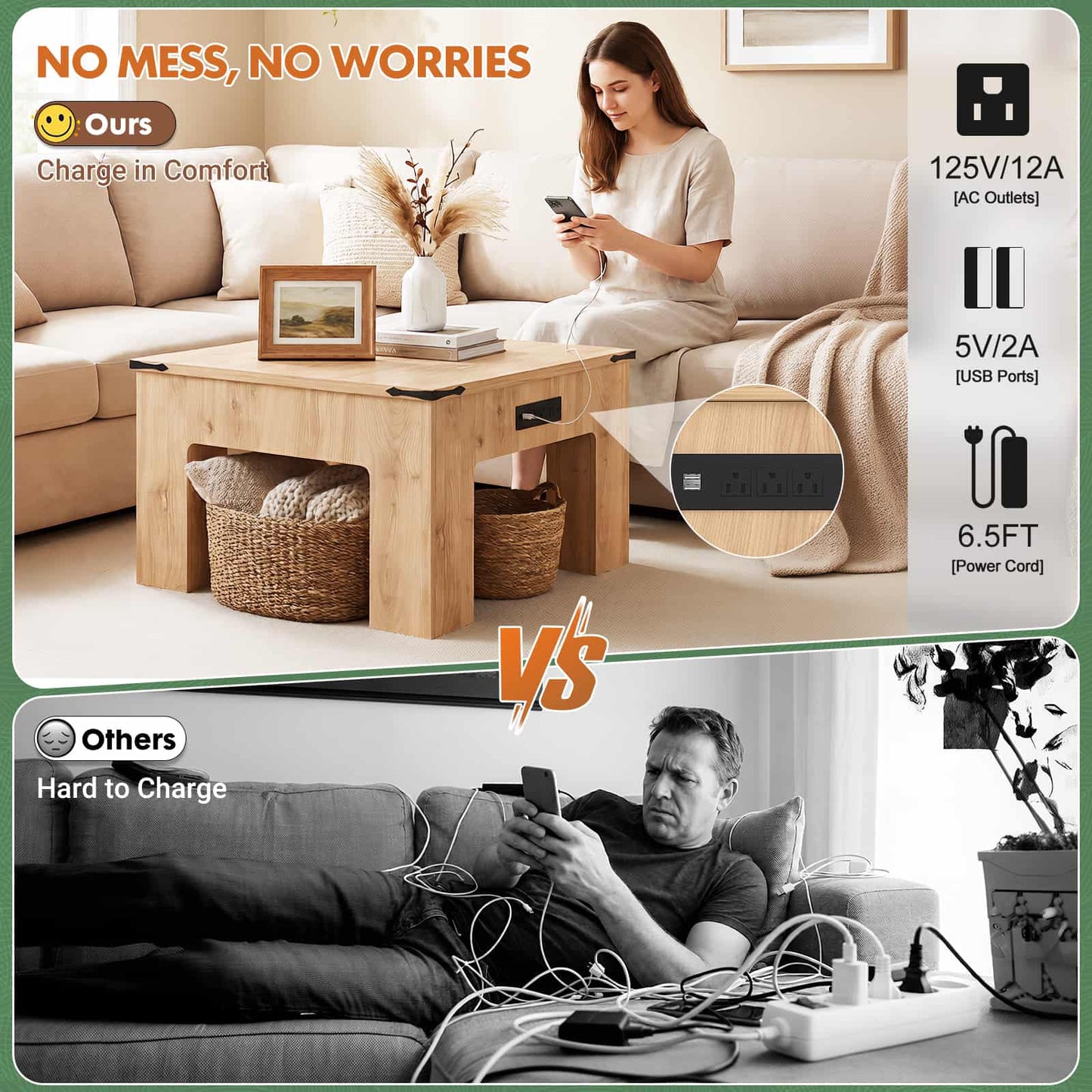 LED Square Coffee Table for Living Room Set of 2