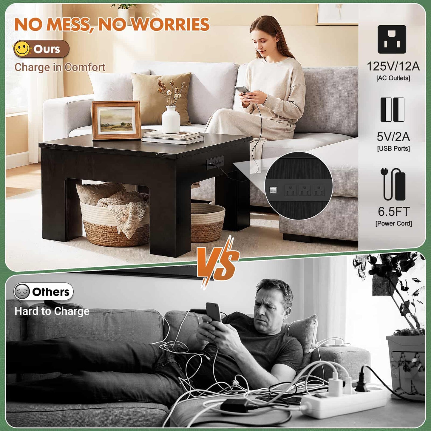 LED Square Coffee Table for Living Room Set of 2