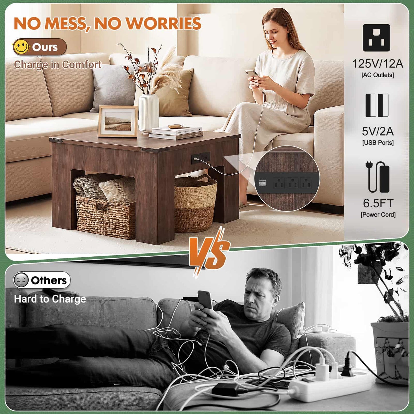 LED Square Coffee Table for Living Room Set of 2