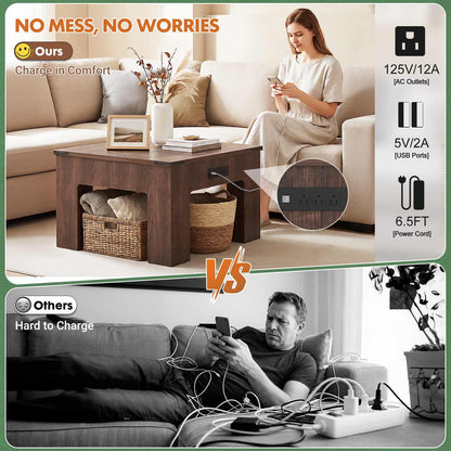 LED Square Coffee Table for Living Room Set of 2