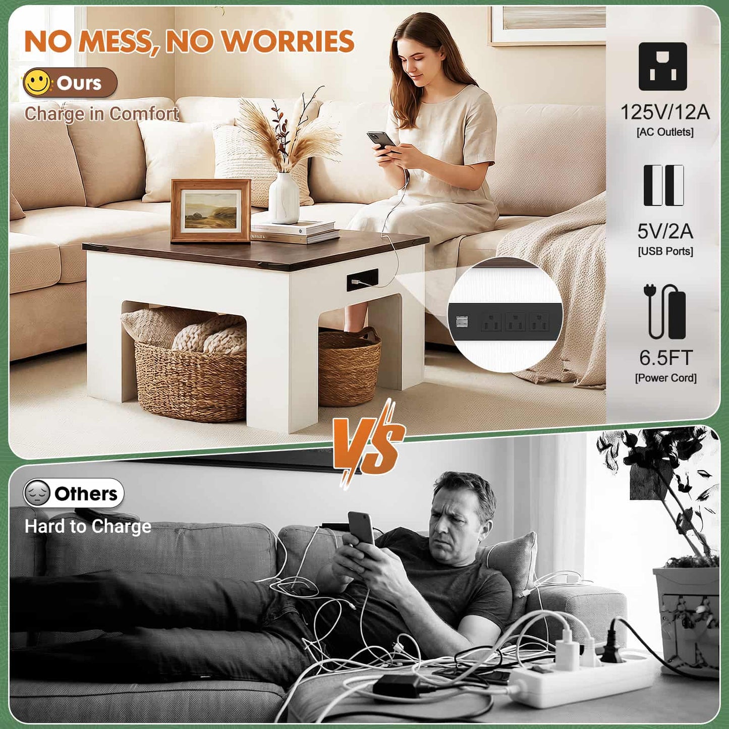 LED Square Coffee Table for Living Room Set of 2