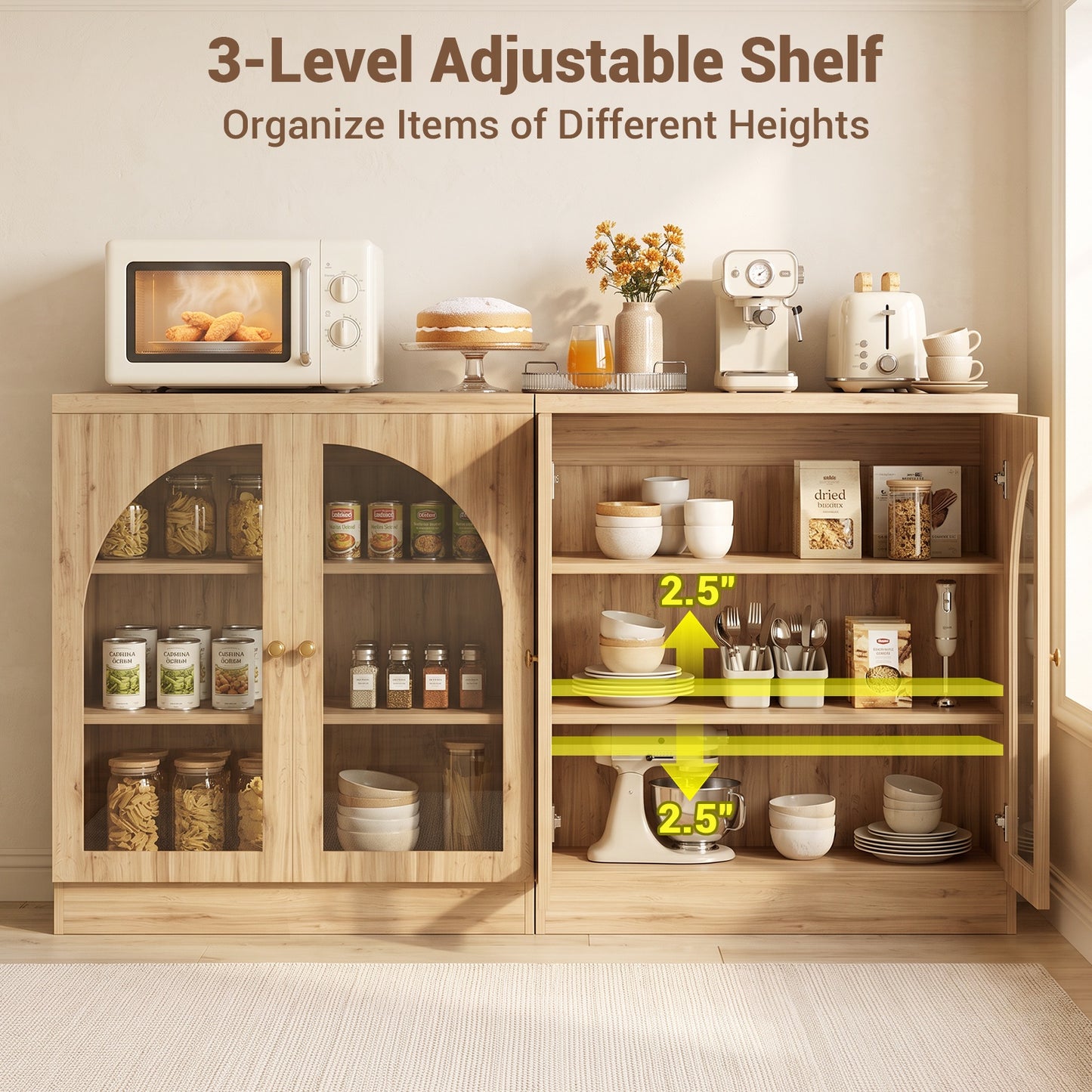 31.5" Sideboard Buffet Cabinet with Tempered Glass Doors