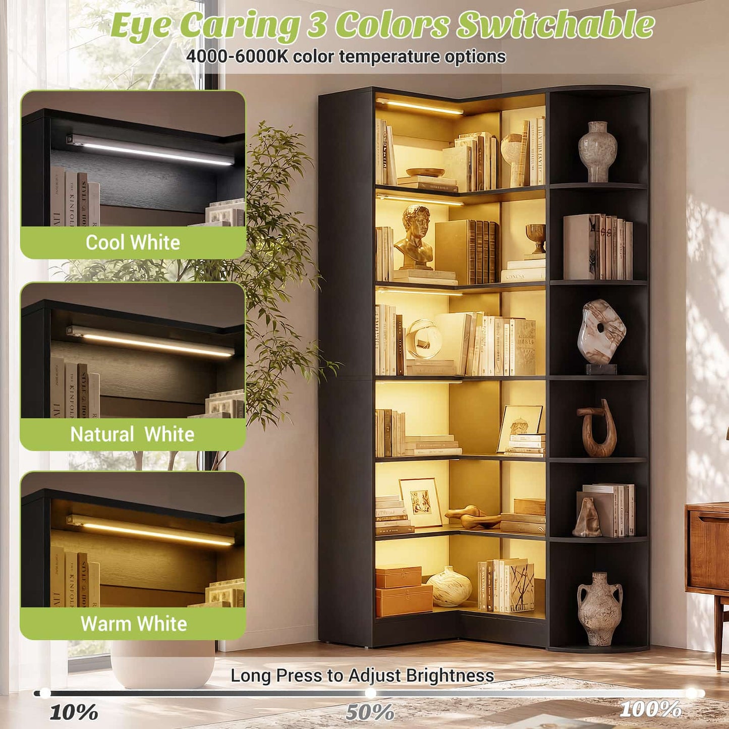 Corner Shelf with 6 Motion Sensor Lights