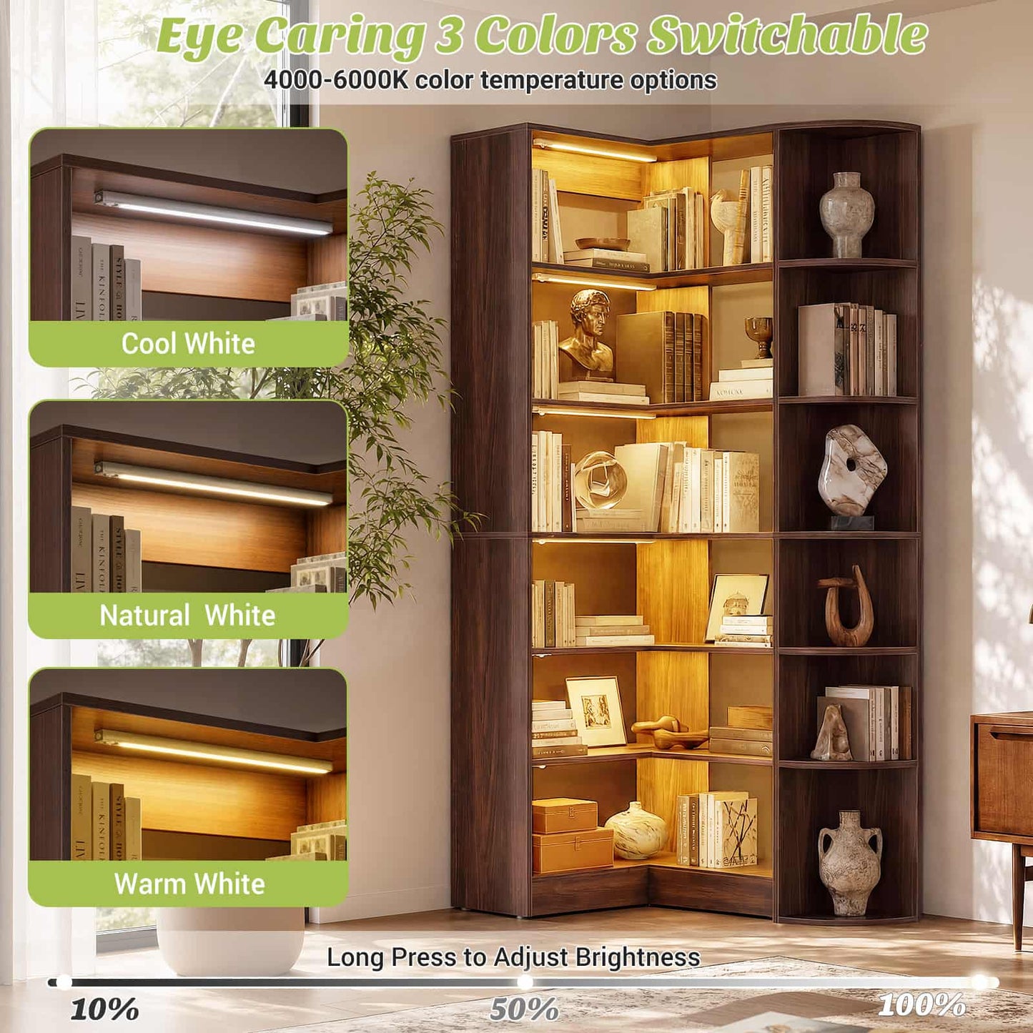 Corner Shelf with 6 Motion Sensor Lights