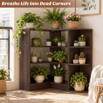 4-Tier Small Corner Shelf, Compact L-Shaped Corner Bookshelf