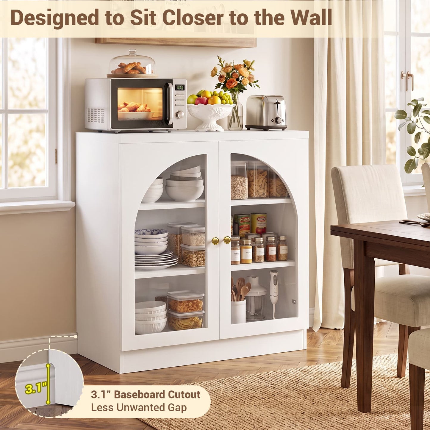31.5" Sideboard Buffet Cabinet with Tempered Glass Doors