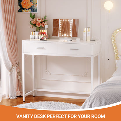 Vanity Desk with Mirror and Lights, 35.8" Makeup Table with Drawers