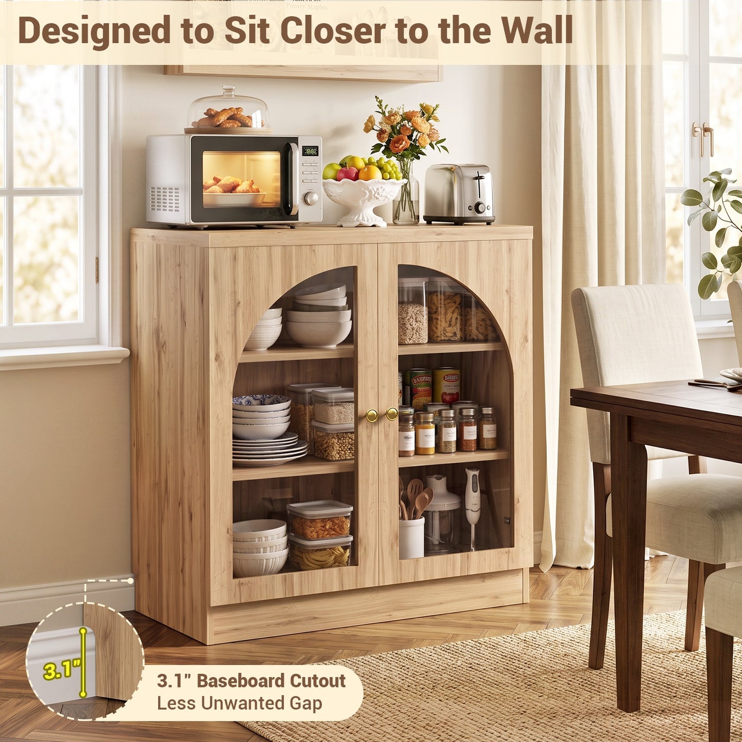 31.5" Sideboard Buffet Cabinet with Tempered Glass Doors