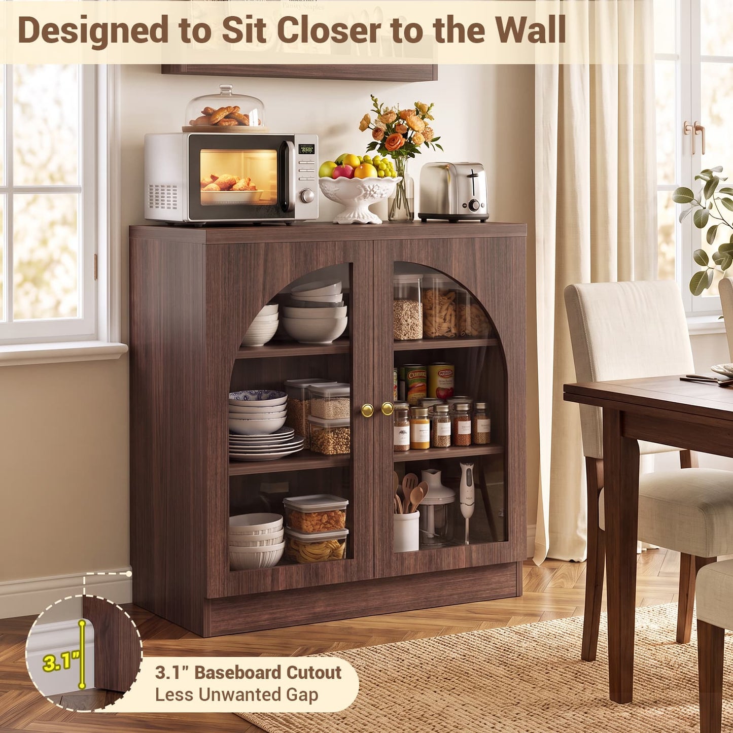 31.5" Sideboard Buffet Cabinet with Tempered Glass Doors