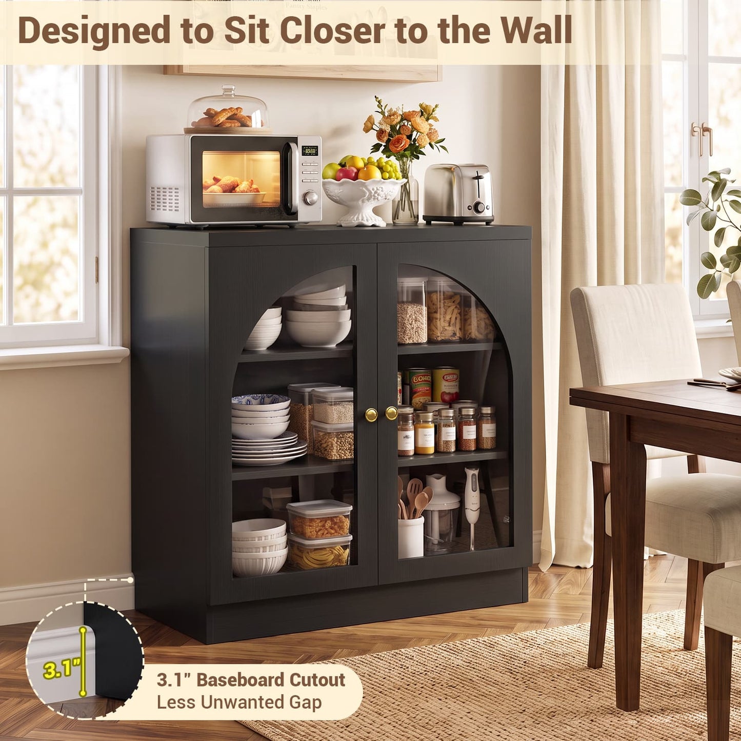 31.5" Sideboard Buffet Cabinet with Tempered Glass Doors