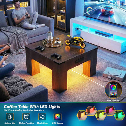 LED Square Coffee Table for Living Room Set of 2