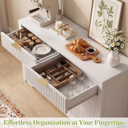 55" Fluted Buffet Cabinet, Modern Sideboard Credenza with Drawers, Adjustable Shelves & Coffee Bar Storage for Kitchen