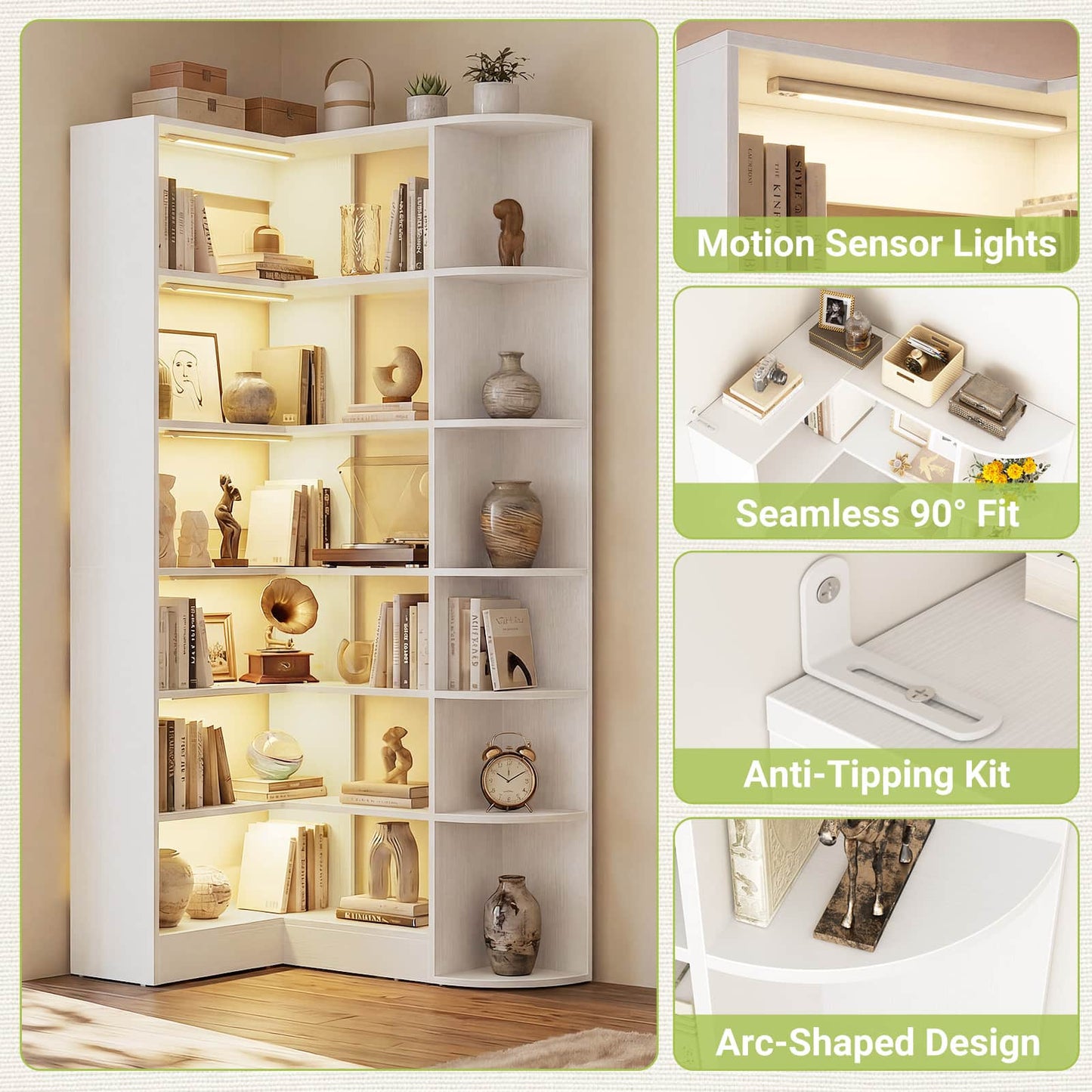 Corner Shelf with 6 Motion Sensor Lights