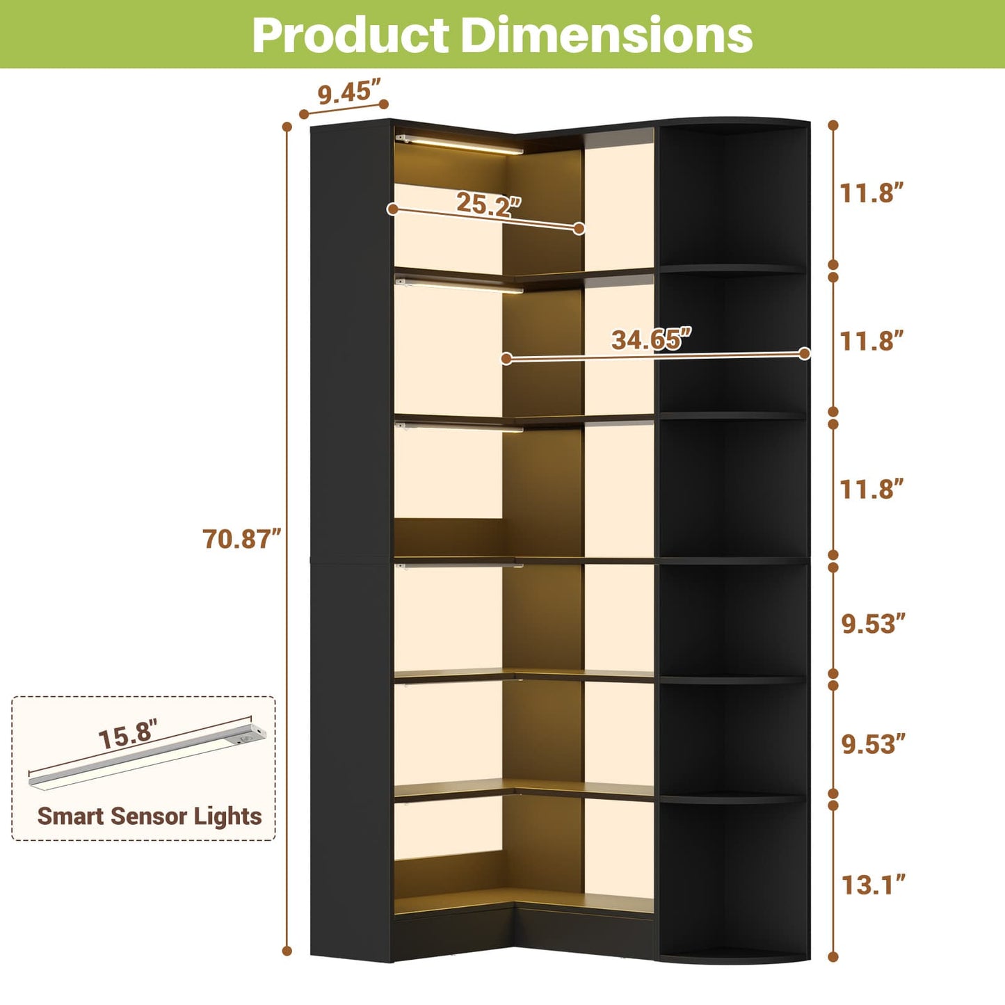 Corner Shelf with 6 Motion Sensor Lights